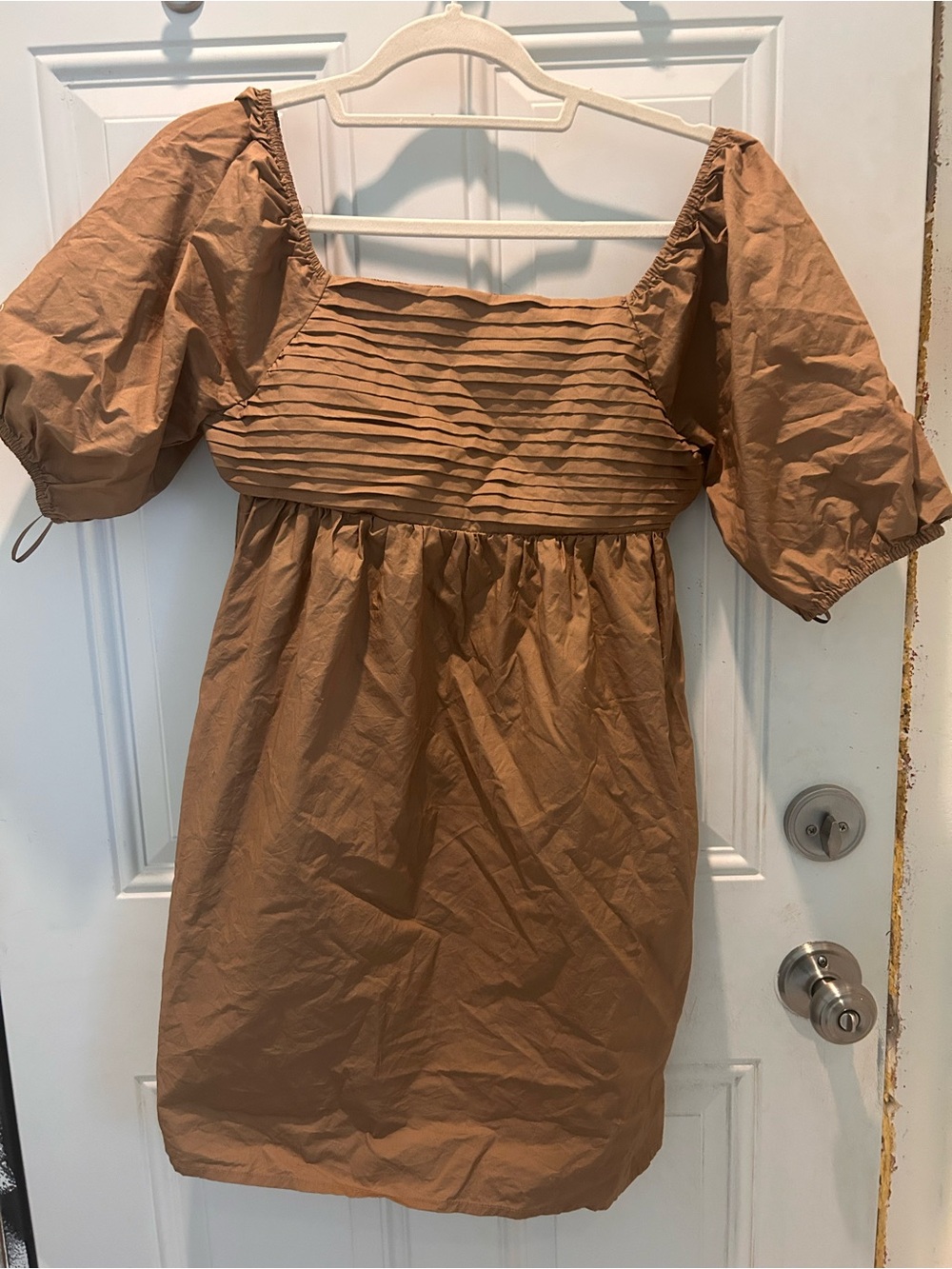 Steve Madden Camel Puff-Sleeve Empire Mini Dress